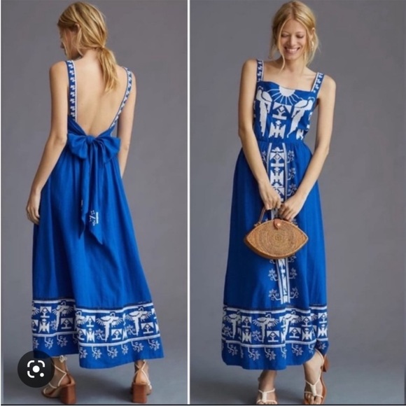 Farm Rio Navy Macaw Embroidered Maxi Dress Navy blue - Picture 2 of 16